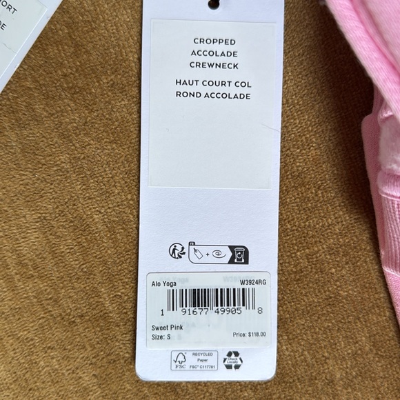 NWT ALO Yoga Cropped Accolade Crewneck Sweet Pink Small and XS - Picture 9 of 11